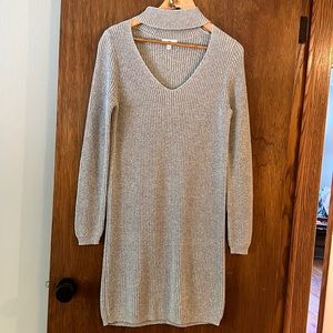 BP Gray Sweater Dress w/ V-Neck Cutout Neckline